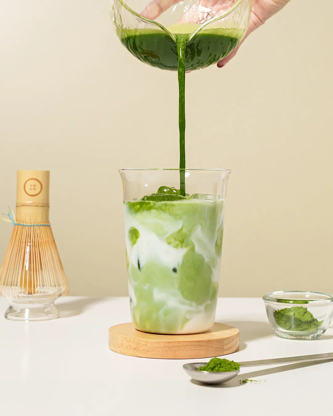 matcha latte in a glass | Romi Matcha