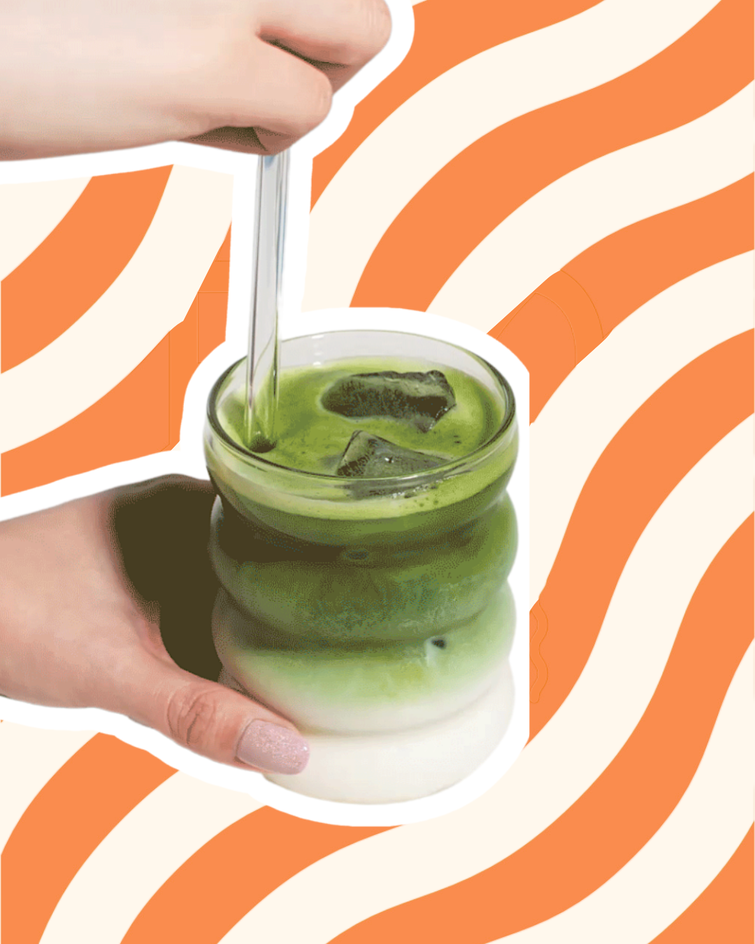 matcha latte with hands holding the glass | Romi Matcha