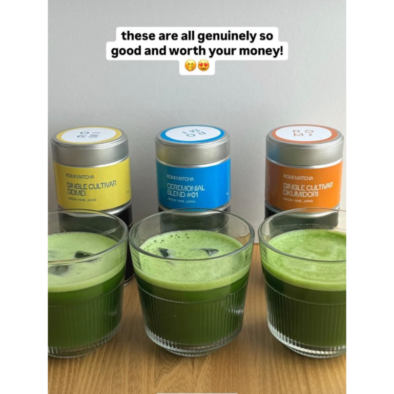 different type of Matcha in Tins and in glasses 