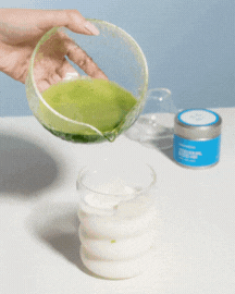 pouring matcha into milk for matcha latte | Romi nutty matcha