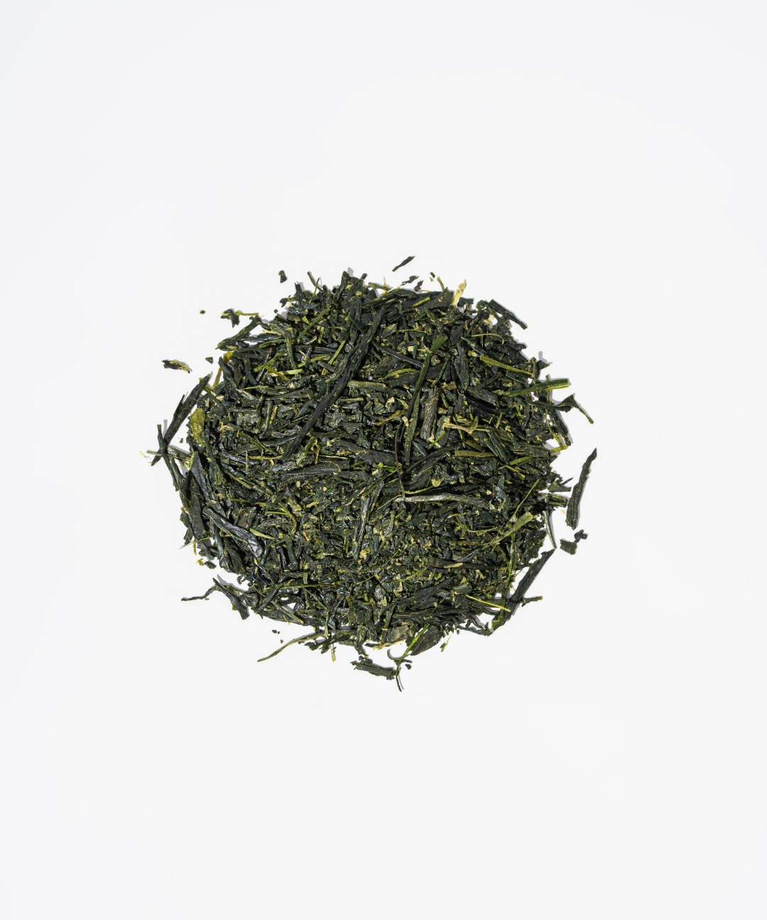 Green tea leaves on a white background