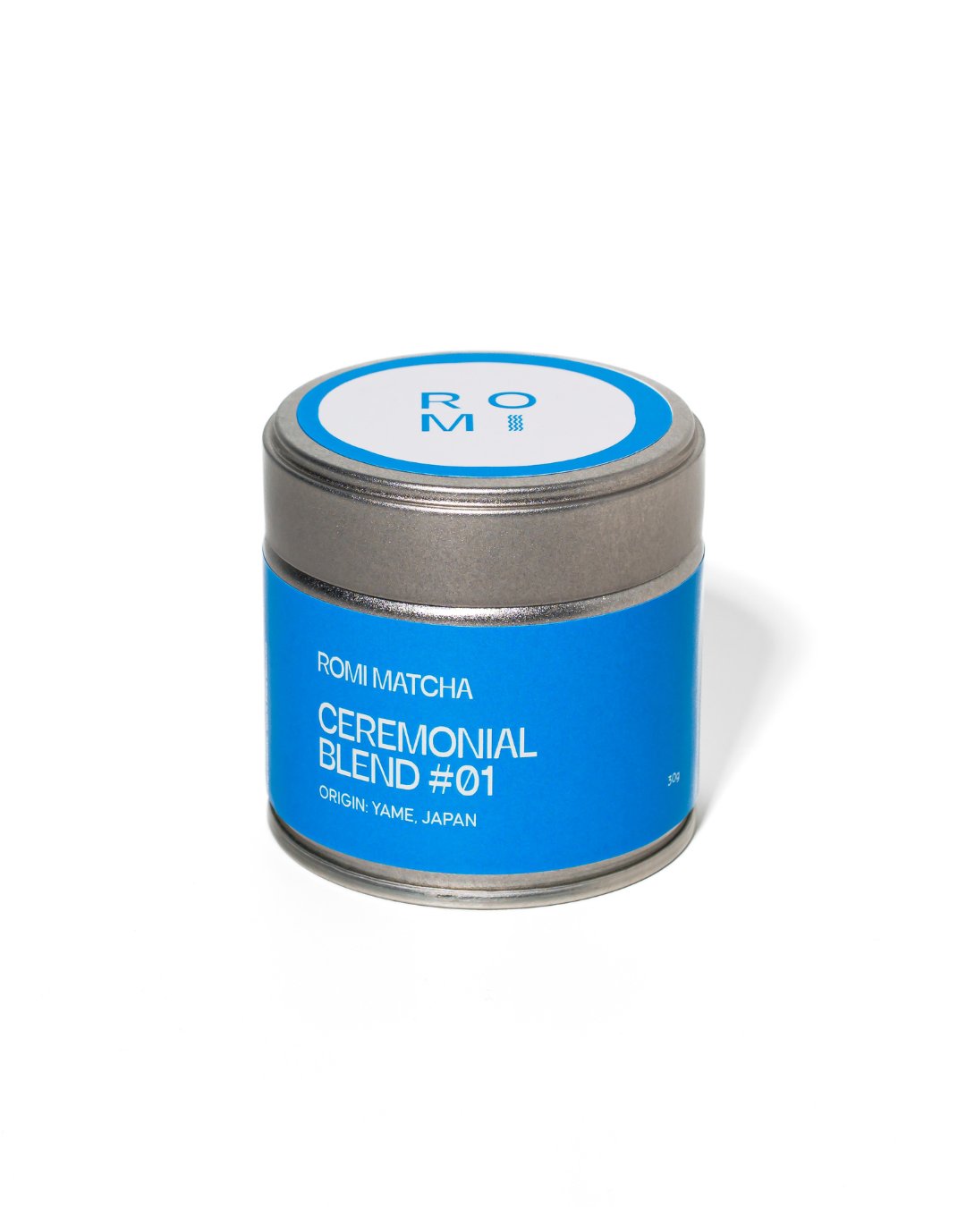 Romi Matcha Ceremonial Blend #01 30g tin on white background