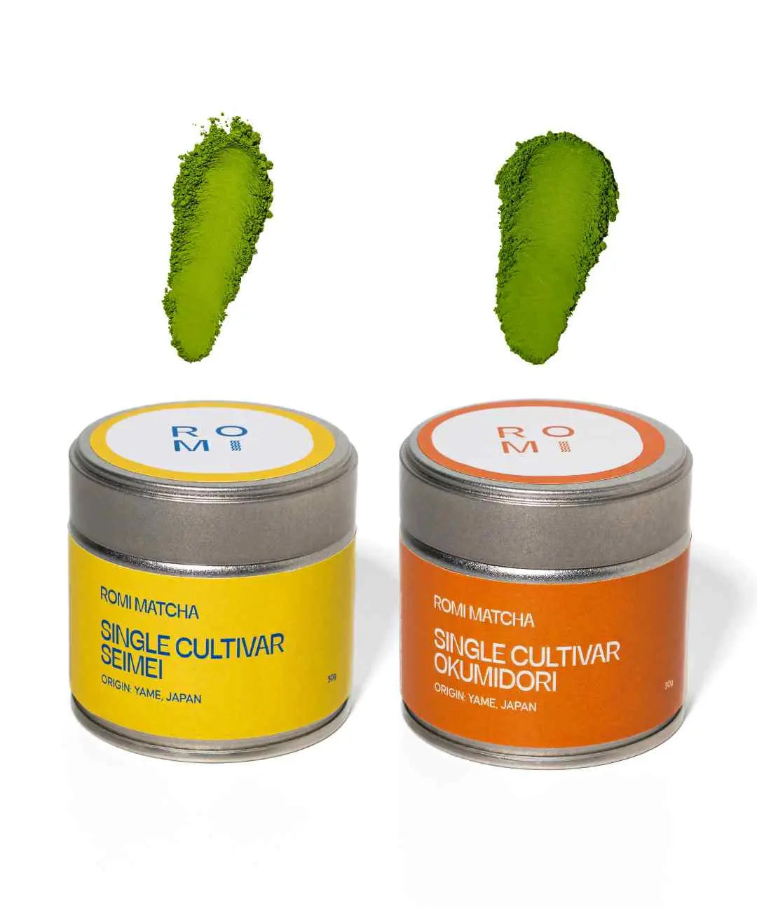 Single Cultivar Matcha tins with matcha powder | Romi Matcha